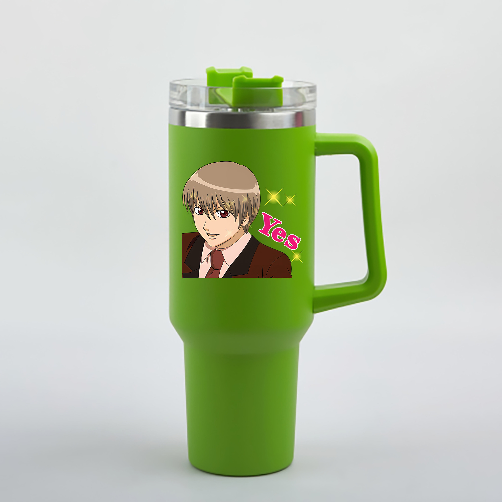 （画像用） ぎんたま 坂田銀時（さかたぎんとき） 神楽 志村新八（しむら しんぱち） GINTAMA Sakata Gintoki Kagura Shimura Shinpachi 1200mL車用タンブラー - クリスタルステッカー（プラスチックストロー付き）